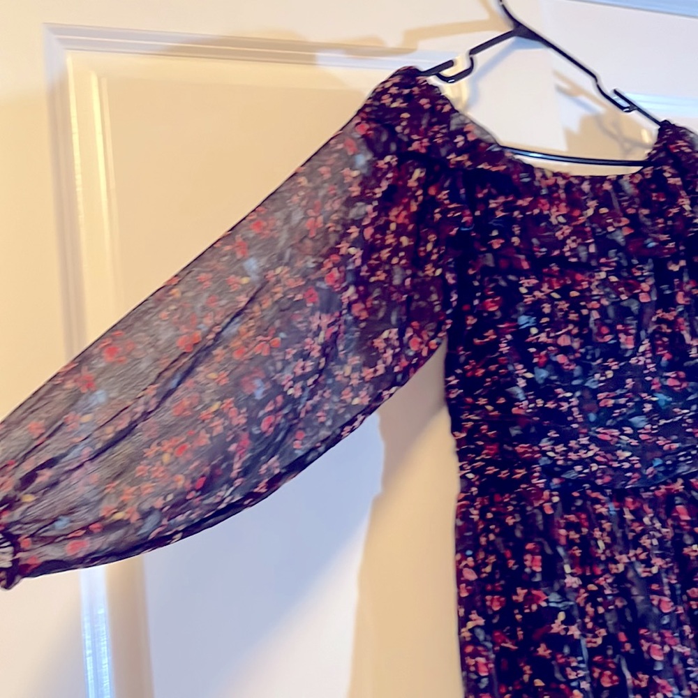 Brand New UO Elaine Dress Black Floral Draped Waist Off Shoulder Size 2 - Picture 3 of 6